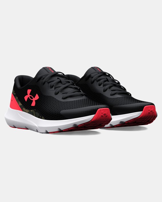Boys' Grade School UA Surge 3 Printed Running Shoes, Black, pdpMainDesktop image number 3